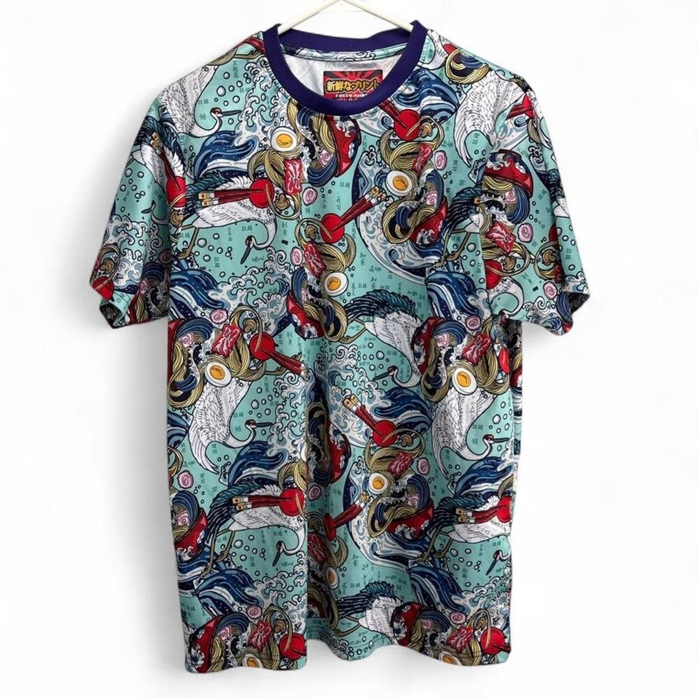 Fresh Prints of Tokyo Short Sleeve T Shirt Mens Large Japan AOP Ramen Chopsticks